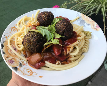 Close-up of food in plate on table