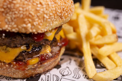 Close-up of burger on plate