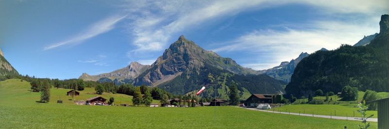 Panoramic view of landscape and mountains against sky