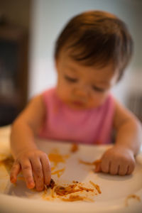 Close-up of boy eating food