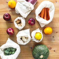 High angle view of fruits on table