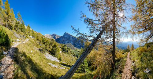 Panoramic view of mountain range in the dolomites