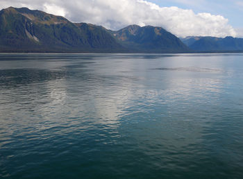 Scenic view of lake with mountains in background