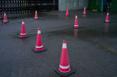 Road sign on street in city