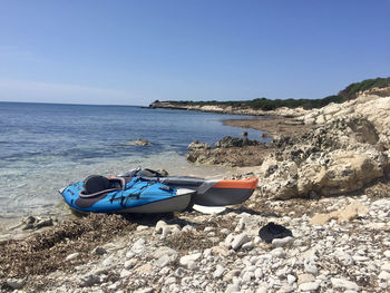 Scenic view of beach against clear sky