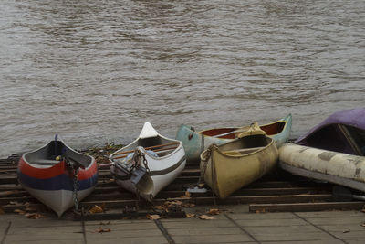 Boats moored at shore