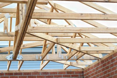 Low angle view of roof framework