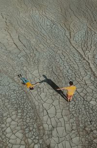 High angle view of people on street