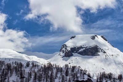 Scenic view of snow covered mountains against sky