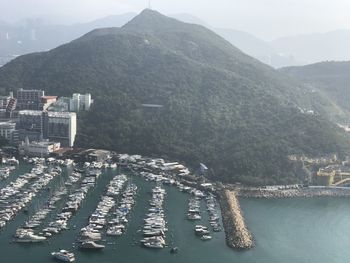 High angle view of city buildings