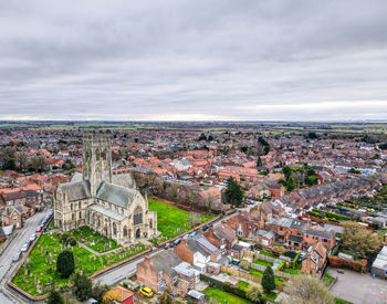 High angle view of townscape against sky