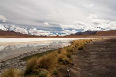 Scenic view of lake with clouds reflection