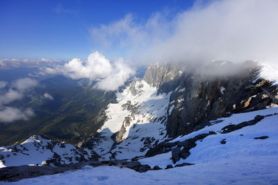 Scenic view of snowcapped mountains against sky