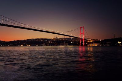View of suspension bridge at night