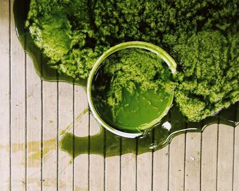 High angle view of drink on table