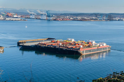 A view of a barge in the port of tacoma in washington state.