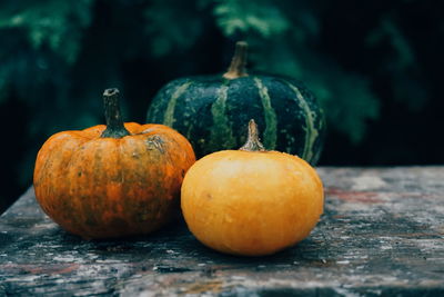 Close-up of pumpkins on table