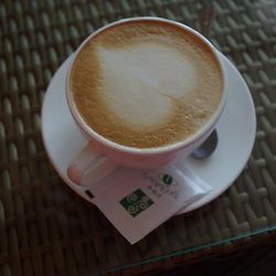 High angle view of coffee on table