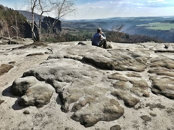 High angle view of man and woman at beach