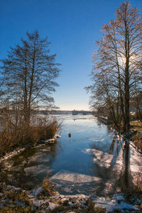 Scenic view of lake against sky during winter