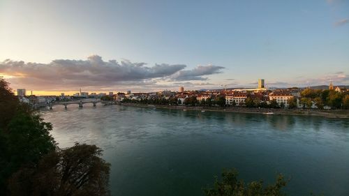 Scenic view of river against sky at sunset