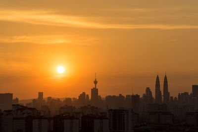 View of city at sunset