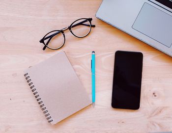 High angle view of eyeglasses on table