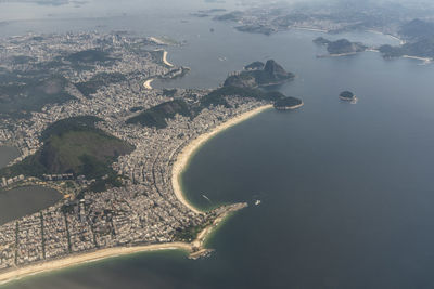 Beautiful aerial view to mountains, ocean and city