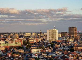 High angle view of buildings in city