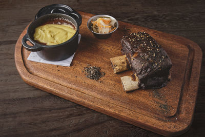 High angle view of food on table