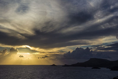 Scenic view of sea against dramatic sky