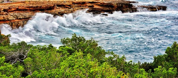 Scenic view of waterfall