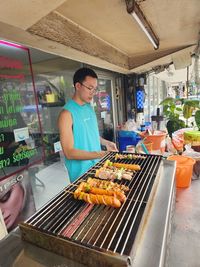 High angle view of person preparing food