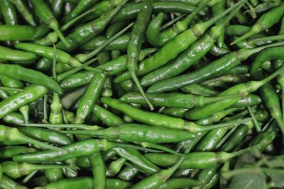 Full frame shot of green chili peppers