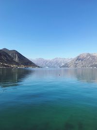 Scenic view of lake against clear blue sky