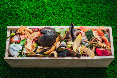 High angle view of vegetables in basket