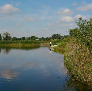 Scenic view of lake against sky