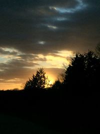 Silhouette trees on landscape against sunset sky