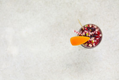 High angle view of fruits in glass