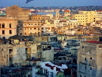 High angle shot of townscape against sky