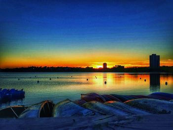 Scenic view of sea at sunset