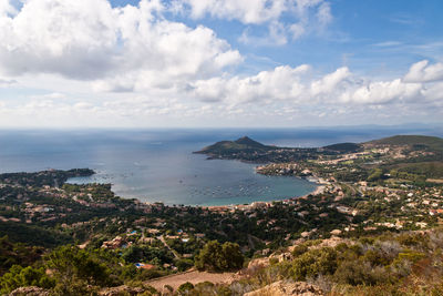 High angle view of sea against sky