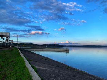 Scenic view of sea against blue sky