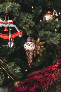 Close-up of christmas decorations on tree