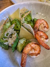 High angle view of seafood in plate