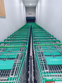 Empty shopping carts in corridor