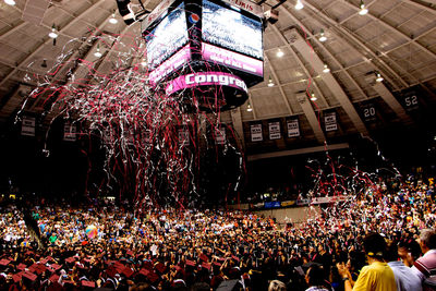 Low angle view of illuminated building
