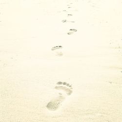 High angle view of footprints on sand