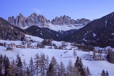 Scenic view of snowcapped mountains and lake against blue sky