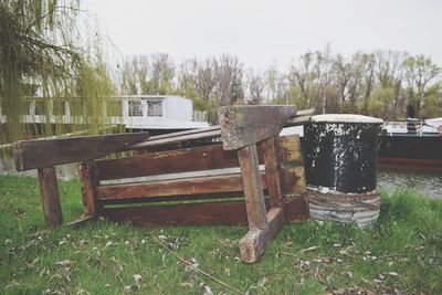 Built structure on field against sky